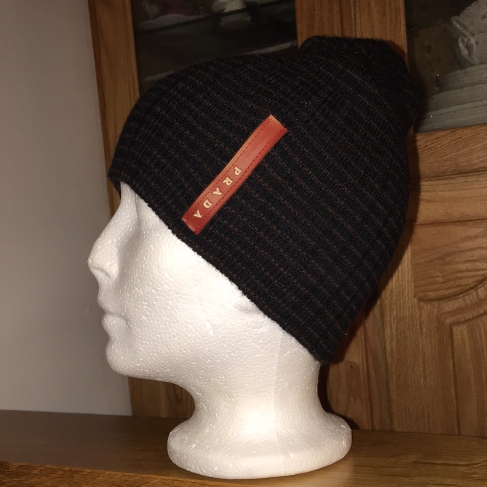 Vintage 90s PRADA Sport ribbed knitted beanie hat unisex
